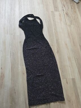 Steppin' Out Black Glitter Halter Maxi Gown Dress